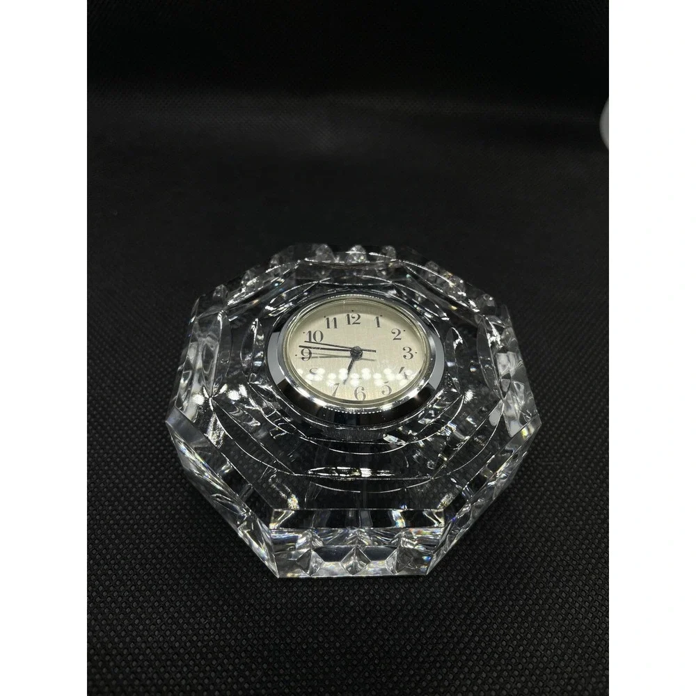 Vintage Waterford Crystal Octagon Desk Clock‎ Paperweight Diamond Cut 2.75